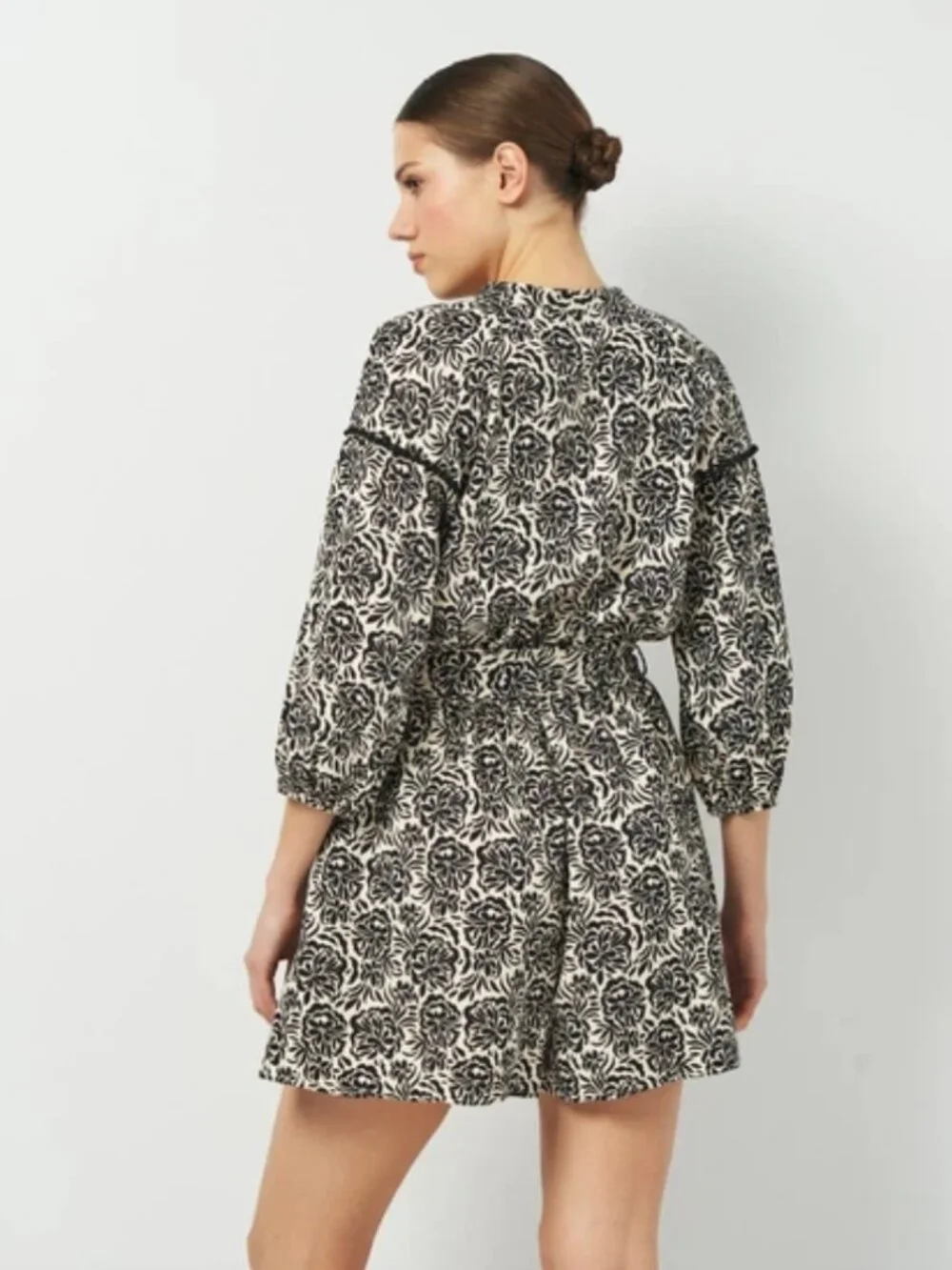 Zara | Linen Blend Floral Print Belted Romper with Tassels | Size	Large